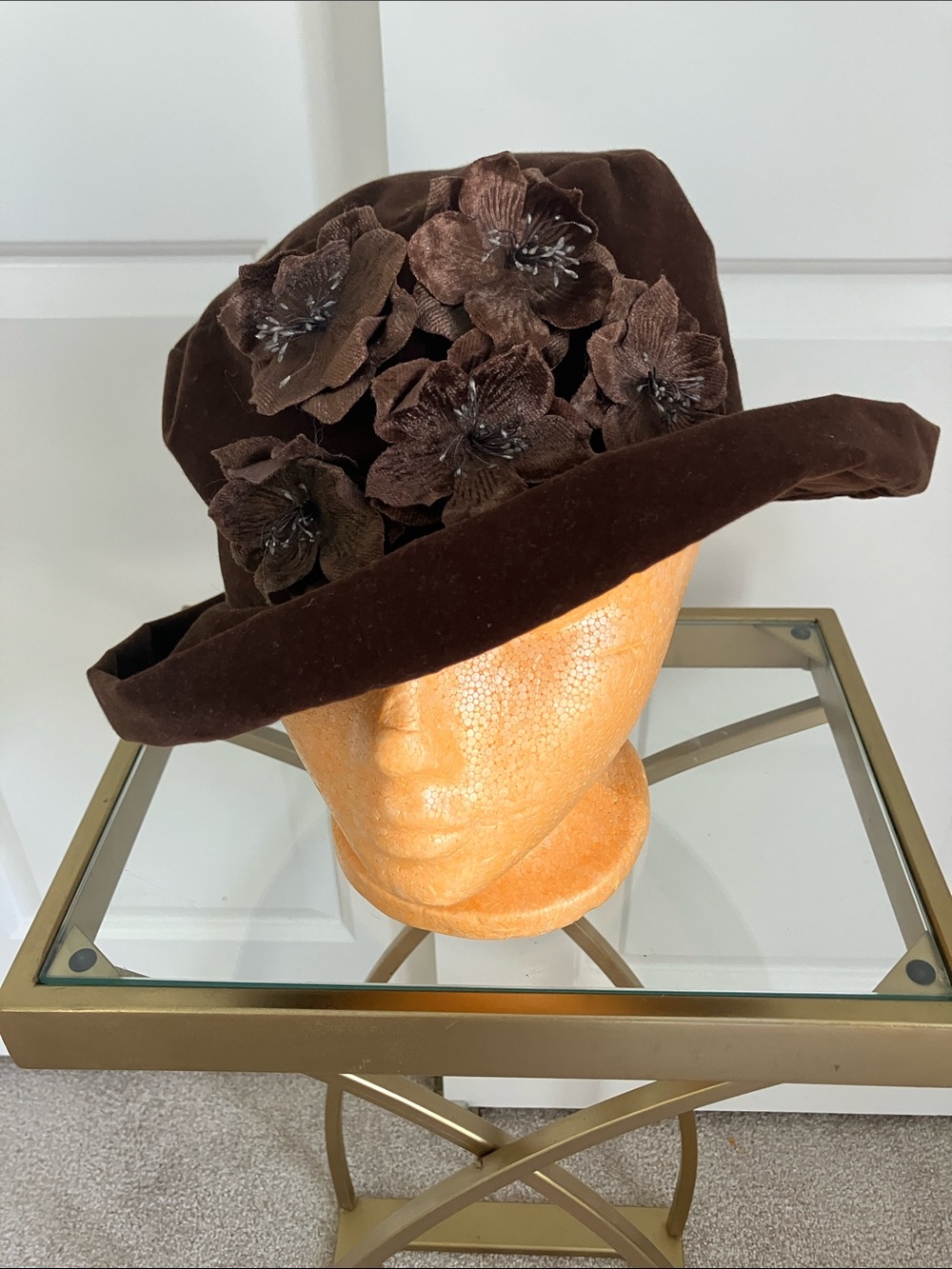 Women's Brown Velvet Flower Cloche Hat - Picture 3 of 6